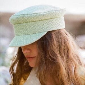 Lack Of Color Riveria Boucle Baker Boy Hat Cap Green Tweed Size Medium